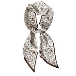 GIMIRO Satin Seidenschal 148 x 13,5 cm Krawatte Double Layer Bund für Blazer, Mantel, Kleid (Creamy Flower) von GIMIRO