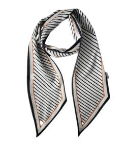 GIMIRO Satin Seidenschal 148 x 13,5 cm Krawatte Double Layer Bund für Blazer, Mantel, Kleid (White/Black/Orange Stripes) von GIMIRO