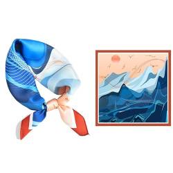 GIMIRO Schal aus imitierter Seide [53 x 53cm] Quadratische Schals Impressionismus-Muster Vintage-Schal für Büroarbeit oder lässigen Bund (Blue-Sunset at Sea) von GIMIRO