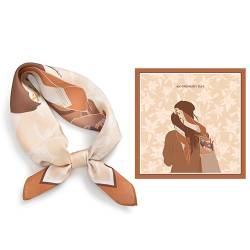 GIMIRO Schal aus imitierter Seide [53 x 53cm] Quadratische Schals Impressionismus-Muster Vintage-Schal für Büroarbeit oder lässigen Bund (Brown- Lady in Scarf) von GIMIRO