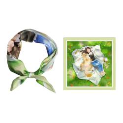 GIMIRO Schal aus imitierter Seide [53 x 53cm] Quadratische Schals Impressionismus-Muster Vintage-Schal für Büroarbeit oder lässigen Bund (Green - Girl with Dog) von GIMIRO