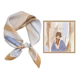 GIMIRO Schal aus imitierter Seide [53 x 53cm] Quadratische Schals Impressionismus-Muster Vintage-Schal für Büroarbeit oder lässigen Bund (Khaki-Mysterious Lady) von GIMIRO