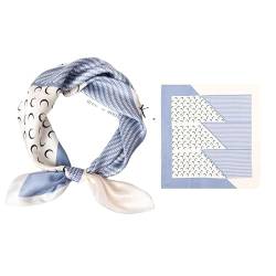 GIMIRO Schal aus imitierter Seide [53 x 53cm] Quadratische Schals Impressionismus-Muster Vintage-Schal für Büroarbeit oder lässigen Bund (Light Blue - Crescents in Lines) von GIMIRO