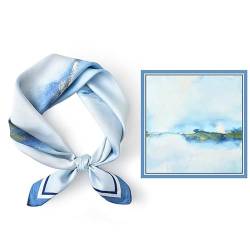 GIMIRO Schal aus imitierter Seide [53 x 53cm] Quadratische Schals Impressionismus-Muster Vintage-Schal für Büroarbeit oder lässigen Bund (Light Blue-Sea Oath Mirage) von GIMIRO
