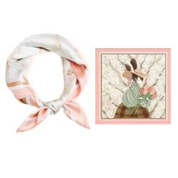 GIMIRO Schal aus imitierter Seide [53 x 53cm] Quadratische Schals Impressionismus-Muster Vintage-Schal für Büroarbeit oder lässigen Bund (Pink - Miss Rabbit) von GIMIRO