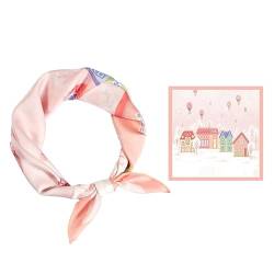 GIMIRO Schal aus imitierter Seide [53 x 53cm] Quadratische Schals Impressionismus-Muster Vintage-Schal für Büroarbeit oder lässigen Bund (Pink - Warm Houses) von GIMIRO