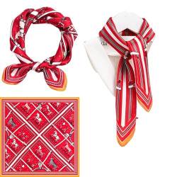 GIMIRO Schal aus imitierter Seide [53 x 53cm] Quadratische Schals Impressionismus-Muster Vintage-Schal für Büroarbeit oder lässigen Bund (Red Horses) von GIMIRO
