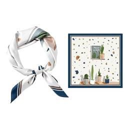 GIMIRO Schal aus imitierter Seide [53 x 53cm] Quadratische Schals Impressionismus-Muster Vintage-Schal für Büroarbeit oder lässigen Bund (White - Green Plants) von GIMIRO
