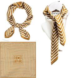 GIMIRO Schal aus imitierter Seide [53 x 53cm] Quadratische Schals Impressionismus-Muster Vintage-Schal für Büroarbeit oder lässigen Bund (White and Brown Stripes) von GIMIRO