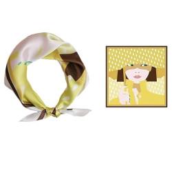 GIMIRO Schal aus imitierter Seide [53 x 53cm] Quadratische Schals Impressionismus-Muster Vintage-Schal für Büroarbeit oder lässigen Bund (Yellow - Girl Under Umberalla) von GIMIRO