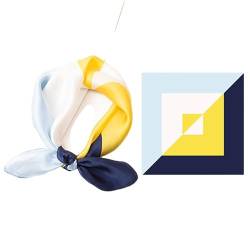 GIMIRO Schal aus imitierter Seide [53 x 53cm] Quadratische Schals Impressionismus-Muster Vintage-Schal für Büroarbeit oder lässigen Bund (Yellow and Navy Blue Squares) von GIMIRO
