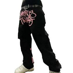 GIMOCOOL Baggy Jeans Für Herren, Y2K Jeans Für Herren, 90er Jahre Hose Für Herren, Verstellbare Herren Hip Hop Straßenanzüge Mit 90er Jahre Aufdruck, Unisex Lässige Hip Hop Streetwear von GIMOCOOL