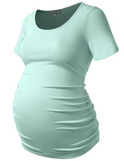 GINKANA Kurzärmeliges Schwangerschafts-Tops, Shirts, Blumenmuster, gerüschte Seiten, lässige Mama-Schwangerschafts-Blusen, Kleidung, Mintgrün, Mittel von GINKANA