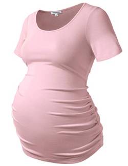 GINKANA Kurzärmeliges Schwangerschafts-Tops, Shirts, Blumenmuster, gerüschte Seiten, lässige Mama-Schwangerschafts-Blusen, Kleidung, Pink, Mittel von GINKANA