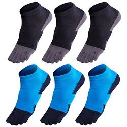 GINZIN Zehensocken 6 Paar Socken herren Männer Sport laufende Zehe Socken Sportsocken(Schwarz×3 + Blau×3, 44-46) von GINZIN