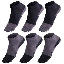 GINZIN Zehensocken 6 Paar Socken herren Männer Sport laufende Zehe Socken Sportsocken, Schwarz×3 + Grau×3, 39-44 von GINZIN