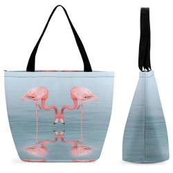 GIOKQB Flamingo Damen Handtasche Shopper Umhängetasche Schultertasche Tragetasche Mit Reißverschluss 28.5x18x32.5cm von GIOKQB