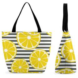 GIOKQB Gelbe Zitrone Damen Handtasche Shopper Umhängetasche Schultertasche Tragetasche Mit Reißverschluss 28.5x18x32.5cm von GIOKQB
