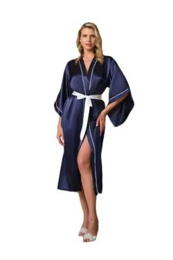 GIONA Kimono Robe lang Brautjungfer Brautdusche Damen Geschenk (DE/NL/SE/PL, Alphanumerisch, L, Regular, Tall, Navy Blau) von GIONA