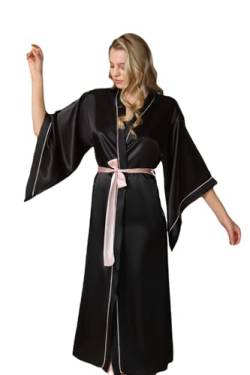 GIONA Kimono Robe lang Brautjungfer Brautdusche Damen Geschenk (DE/NL/SE/PL, Alphanumerisch, L, Regular, Tall, Schwarz) von GIONA