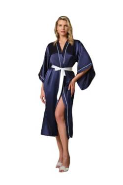 GIONA Kimono Robe lang Brautjungfer Brautdusche Damen Geschenk (DE/NL/SE/PL, Alphanumerisch, M, Regular, Tall, Navy Blau) von GIONA