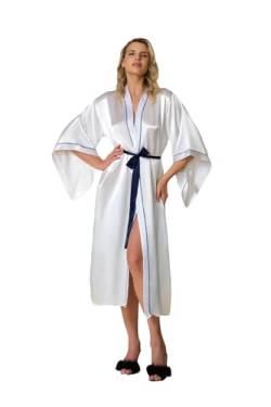 GIONA Kimono Robe lang Morgenmantel Bademantel Brautjungfer Brautdusche Damen Geschenk (DE/NL/SE/PL, Alphanumerisch, XL, Regular, Tall, White) von GIONA