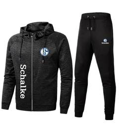 GIOPSQ Herren Sportswear Anzug Schalke 04 Logo Kapuzenjacke und Sporthose, Outdoor Casual Zip Jogginganzug Cardigan Trainingsanzug Ausrüstung/A/6XL von GIOPSQ