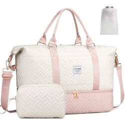 Weekender Bag für Damen, gesteppte Reisetasche, 50 l, große Tragetasche, Krankenhaustasche für Arbeit und Lieferung, Beige/Rosa, Für Reisen von GITIBAB