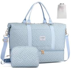 Weekender Bag für Damen, gesteppte Reisetasche, 50 l, große Tragetasche, Krankenhaustasche für Arbeit und Lieferung, Hell, blau von GITIBAB