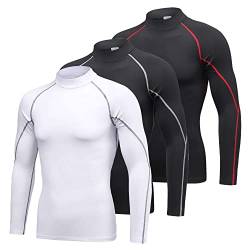 GITVIENAR 3PCS Herren Kompressionsshirt Langarm und Kompressionshose, Kompressionsanzug Sportbekleidung Set, Fitness Bekleidung, Lange Funktionswäsche Atmungsaktiv Workout Skifahren Laufen Wandern von GITVIENAR