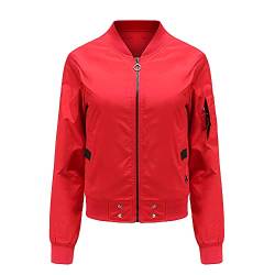 GITVIENAR Bomberjacke Damen Leichte Übergangsjacke Wasserdichte Damenjacke Herbst Frühling Langarm Fliegerjacke Freizeit Jacke Frauen Pilotenjacke für Freizeit Reisen Outdoor (Rot, L) von GITVIENAR