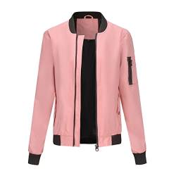 GITVIENAR Damen Baseballjacke mit Stehkragen, bequeme Frühlings- und Herbstjacke mit langen Ärmeln und lockerer Passform - Komfortable (Rosa,4XL) von GITVIENAR