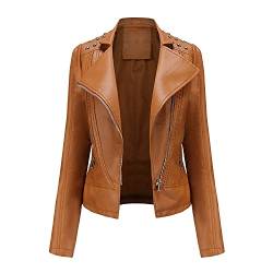 GITVIENAR Damen Bikerjacke Kunstleder, PU Lederjacke mit Reißverschluss Herbst Winter Kunstlederjacke kurzmantel Jacke Kurze (Gelb, S) von GITVIENAR