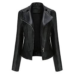 GITVIENAR Damen Bikerjacke Kunstleder, PU Lederjacke mit Reißverschluss Herbst Winter Kunstlederjacke kurzmantel Jacke Kurze (Schwarz, L) von GITVIENAR