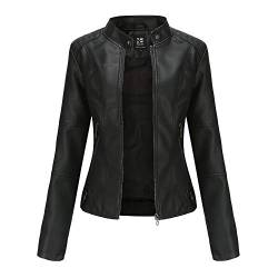 GITVIENAR Damen Casual Jacke Kunstleder Bomberjacke Motorradjacke Mantel Bikerjacke mit Reißverschluss für Herbst Frühling von GITVIENAR