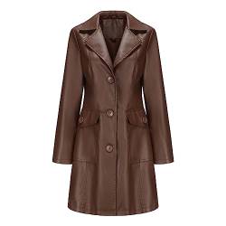 GITVIENAR Damen Langarm Leder Trenchcoat, Lange Lederjacke mit Stehkragen und Einreiher, Eleganter Mantel für Frauen (Kaffee,L) von GITVIENAR