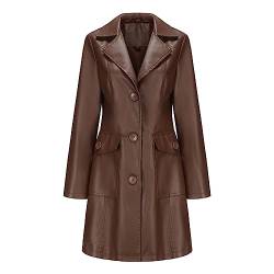 GITVIENAR Damen Langarm Leder Trenchcoat, Lange Lederjacke mit Stehkragen und Einreiher, Eleganter Mantel für Frauen (Kaffee,XXL) von GITVIENAR
