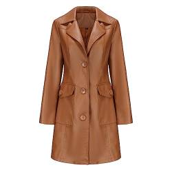 GITVIENAR Damen Langarm Leder Trenchcoat, Lange Lederjacke mit Stehkragen und Einreiher, Eleganter Mantel für Frauen (Kamel,M) von GITVIENAR