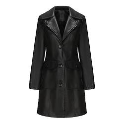 GITVIENAR Damen Langarm Leder Trenchcoat, Lange Lederjacke mit Stehkragen und Einreiher, Eleganter Mantel für Frauen (Schwarz,3XL) von GITVIENAR
