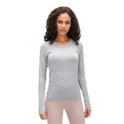 GITVIENAR Damen Langarm Running Shirt, figurbetontes Sportshirt mit Rundhalsausschnitt, atmungsaktive Yoga Tops für Fitness und Lauftraining (Asaha-Esche,XS) von GITVIENAR