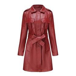 GITVIENAR Damen PU Leder Mantel mit Gürtel Langarm Steampunk Jacke Mode Mantel (Rot,L) von GITVIENAR