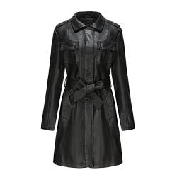 GITVIENAR Damen PU Leder Mantel mit Gürtel Langarm Steampunk Jacke Mode Mantel (Schwarz,3XL) von GITVIENAR