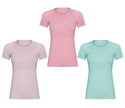 GITVIENAR Damen Sport T-Shirt Laufshirt Trainingsshirt Kurzarm Rundhals Atmungsaktiv Schnelltrocknend Top Oberteile für Fitness Yoga Gym,3er Pack (3AD, XS) von GITVIENAR