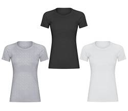 GITVIENAR Damen Sport T-Shirt Laufshirt Trainingsshirt Kurzarm Rundhals Atmungsaktiv Schnelltrocknend Top Oberteile für Fitness Yoga Gym,3er Pack (3PS, S) von GITVIENAR