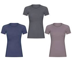 GITVIENAR Damen Sport T-Shirt Laufshirt Trainingsshirt Kurzarm Rundhals Atmungsaktiv Schnelltrocknend Top Oberteile für Fitness Yoga Gym,3er Pack (3TB, XS) von GITVIENAR