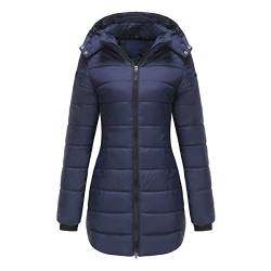 GITVIENAR Damen Winterjacke mit abnehmbarer Kapuze, wasserdichte Daunenjacke in Übergröße, langärmliger Mantel, warme Wintermantel für Frauen (Blau,L) von GITVIENAR