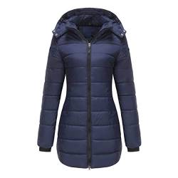 GITVIENAR Damen Winterjacke mit abnehmbarer Kapuze, wasserdichte Daunenjacke in Übergröße, langärmliger Mantel, warme Wintermantel für Frauen (Blau,XL) von GITVIENAR