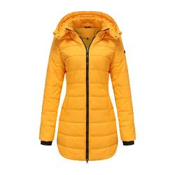 GITVIENAR Damen Winterjacke mit abnehmbarer Kapuze, wasserdichte Daunenjacke in Übergröße, langärmliger Mantel, warme Wintermantel für Frauen (Gelb,5XL) von GITVIENAR