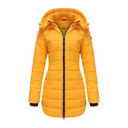 GITVIENAR Damen Winterjacke mit abnehmbarer Kapuze, wasserdichte Daunenjacke in Übergröße, langärmliger Mantel, warme Wintermantel für Frauen (Gelb,L) von GITVIENAR