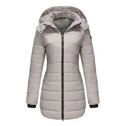 GITVIENAR Damen Winterjacke mit abnehmbarer Kapuze, wasserdichte Daunenjacke in Übergröße, langärmliger Mantel, warme Wintermantel für Frauen (Grau,L) von GITVIENAR